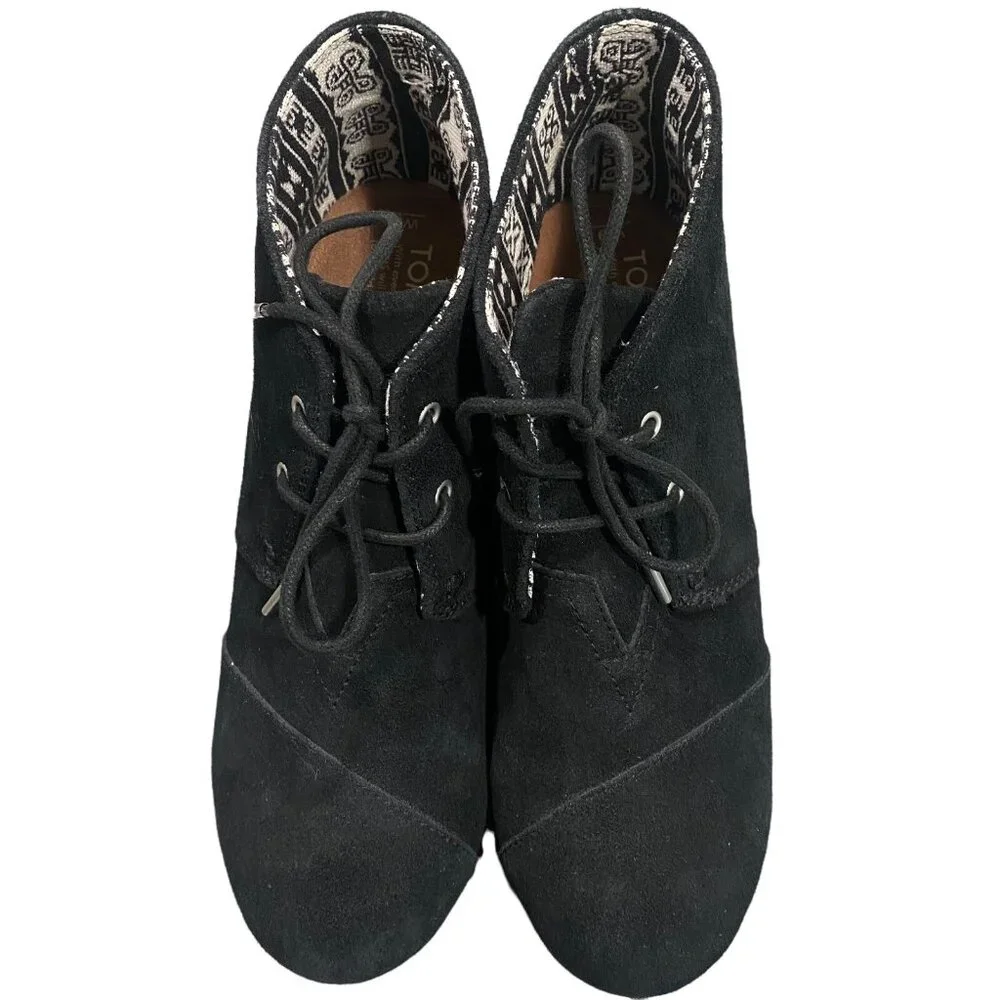TOMS Women Shoes Size 9 Black Suede‎ Wedges Tie Up Booties Casual Stylish